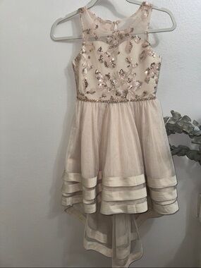 Rare Editions- Girls' Ivory-Blush Sequin High-Low Party Dress